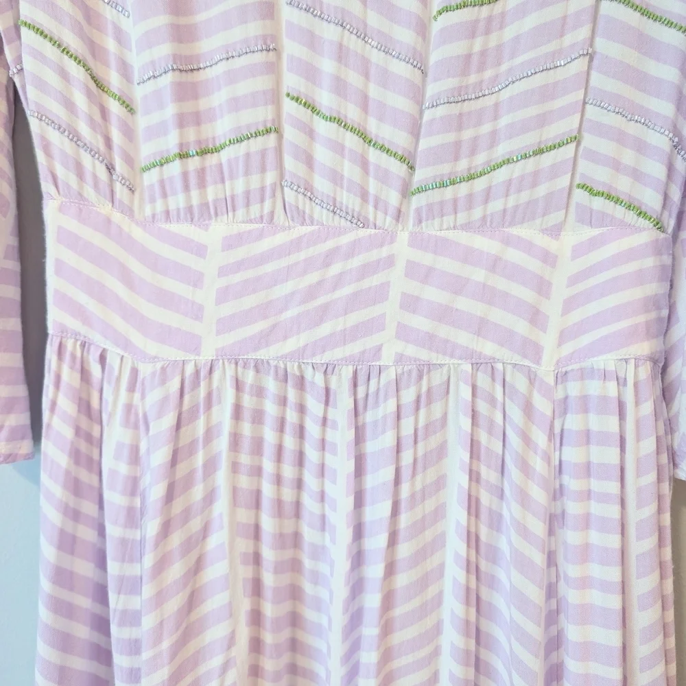 Elegant Skemo Lavender Striped Maxi Dress With Bell Sleeves. Sz. M - Picture 6 of 9